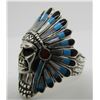 Image 2 : INLAY TURQUOISE CHIEF RING STERLING SILVER SIZE 12