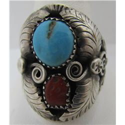 SY TURQUOISE CORAL RING STERLING SILVER SIZE 13