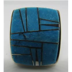 TSF ED TURQUOISE INLAY RING STERLING SILVER 13