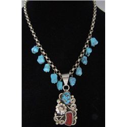 "K" TURQUOISE CORAL NECKLACE STERLING SILVER
