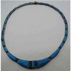 17" TURQUOISE NECKLACE STERLING SILVER HINGED LINK
