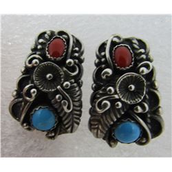 STC TURQUOISE CORAL EARRINGS STERLING SILVER