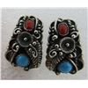 Image 1 : STC TURQUOISE CORAL EARRINGS STERLING SILVER