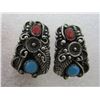 Image 3 : STC TURQUOISE CORAL EARRINGS STERLING SILVER