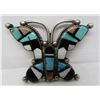 Image 1 : ZUNI BUTTERFLY INLAY PIN STERLING SILVER TURQUOISE