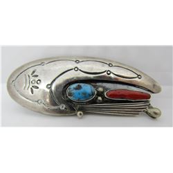 ROY VANDEVER TURQUOISE CORAL PIN STERLING SILVER