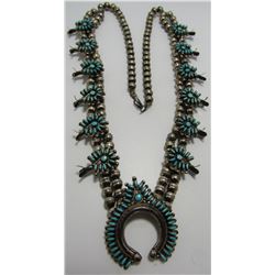 ZUNI PETIT POINT SQUASH BLOSSOM NECKLACE STERLING
