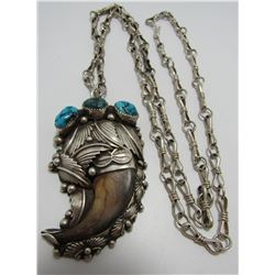 LES CRAIG BEAR CLAW TURQUOISE NECKLACE STERLING