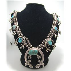 OLD PAWN YEI RAINBOW MAN SQUASH BLOSSOM NECKLACE