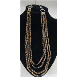 TIGEREYE NECKLACE STERLING SILVER 4 STRAND  22-26"