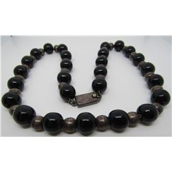 ONYX STERLING SILVER BEAD NECKLACE TAXCO MEXICO