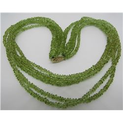 6 STRAND PERIDOT BIROLETTE BEAD NECKLACE 14K GOLD