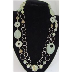 48" GREEN STONE NECKLACE STERLING SILVER