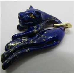 DIAMOND LAPIS CAT PANTHER 14K GOLD NECKLACE PENDAN