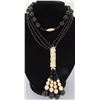 Image 1 : 36" ONYX 14K GOLD PEARL CARVED NECKLACE