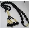 Image 2 : 36" ONYX 14K GOLD PEARL CARVED NECKLACE