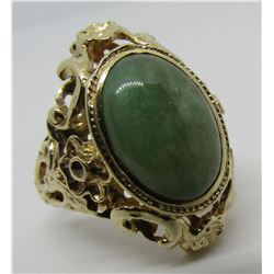 JADE RING 14K YELLOW GOLD FILIGREE