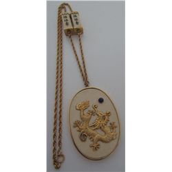 SOLID 14K GOLD DRAGON PENDANT NECKLACE LAPIS
