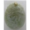 Image 1 : CARVED GREEN JADE DRAGON NECKLACE PENDANT 14K GOLD