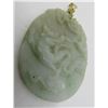Image 3 : CARVED GREEN JADE DRAGON NECKLACE PENDANT 14K GOLD
