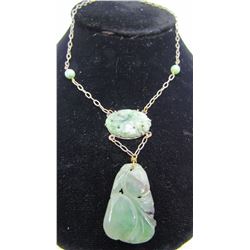 CARVED JADE STERLING SILVER PENDANT NECKLACE