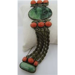 ANTIQUE JADE CORAL BRACELET GOLD STERLING SILVER