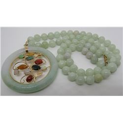 8MM JADE NECKLACE 14K GOLD GEMSTONES 22"