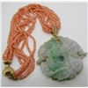 Image 2 : CARVED JADE PHOENIX DRAGON 14K GOLD CORAL NECKLACE