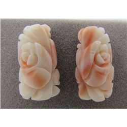 CARVED CORAL FLORAL EARRINGS 14K GOLD