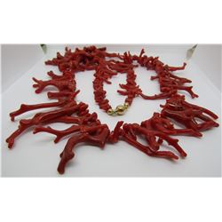 30" BRANCH CORAL BEAD NECKLACE 18K GOLD 750