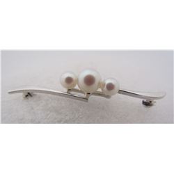 MIKIMOTO 3 PEARL PIN STERLING SILVER BROOCH
