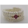 Image 1 : PEARL RUBY 14K GOLD RING 3 ROW BAND