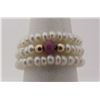 Image 2 : PEARL RUBY 14K GOLD RING 3 ROW BAND