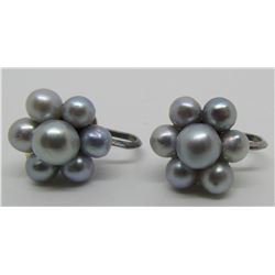 PEARL EARRINGS STERLING SILVER SCREWBACK ANTIQUE