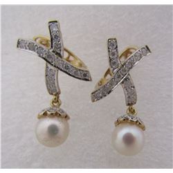46 DIAMOND ENCRUSTED PEARL EARRINGS 14K GOLD