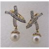 Image 1 : 46 DIAMOND ENCRUSTED PEARL EARRINGS 14K GOLD