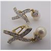 Image 2 : 46 DIAMOND ENCRUSTED PEARL EARRINGS 14K GOLD