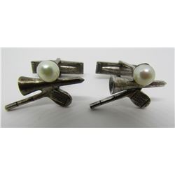 MCM 6MM PEARL GOLF CUFFLINKS STERLING SILVER LINKS