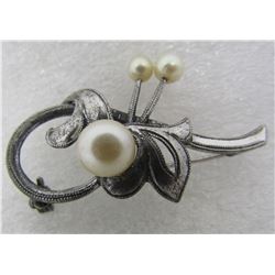 MCM 3 PEARL PIN STERLING SILVER BROOCH