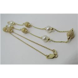 PEARL 14K GOLD NECKLACE LINK CHAIN 16"