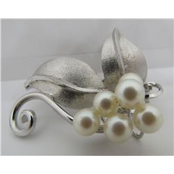 6 PEARL PIN STERLING SILVER BROOCH