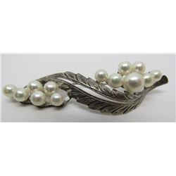 HUGE 13 PEARL 8MM PIN STERLING SILVER BROOCH