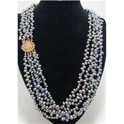 5 STRAND BLACK PEARL NECKLACE 14K GOLD