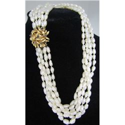 SAPPHIRE 14K GOLD PEARL NECKLACE 6 STRAND