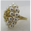 Image 2 : 14K GOLD 24 PEARL CLUSTER 5 DIAMOND RING
