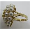Image 4 : 14K GOLD 24 PEARL CLUSTER 5 DIAMOND RING