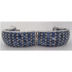 216 SAPPHIRES BANGLE BRACELET STERLING SILVER WOW