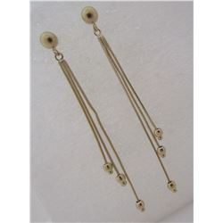 14K GOLD EARRINGS 3 ROW DANGLE TASSLE