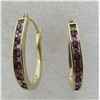 Image 3 : 12 RUBY & 12 DIAMOND HOOP EARRINGS 14K GOLD