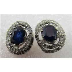 BLUE SAPPHIRE & 96 DIAMOND EARRINGS 10K WHITE GOLD